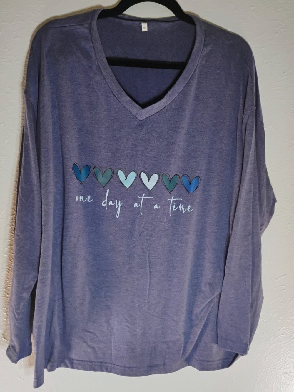 Heather Blue Long Sleeve "One Day At A Time" Shirt Size 2XL